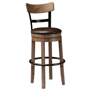 lot 29596 image: Ashley Furniture Pinnadel 30 Faux Leather Swivel Bar Stool in Brown 1only