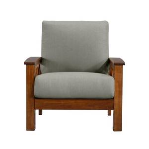 lot 29608 image: Handy Living Virginia X-Design Arm Chair with Exposed Cherry Wood Frame in Dove Gray Linen, Cherry Frame and Dove Gray Fabric 1only