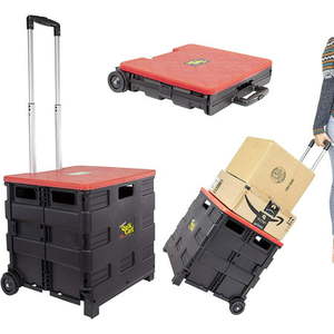 lot 29673 image: dbest products Quik Cart Collapsible Rolling Crate on Wheels for Teachers Tote Basket 80 lbs Capacity Made from Heavy Duty Plastic and Used as a Seat Standard Red