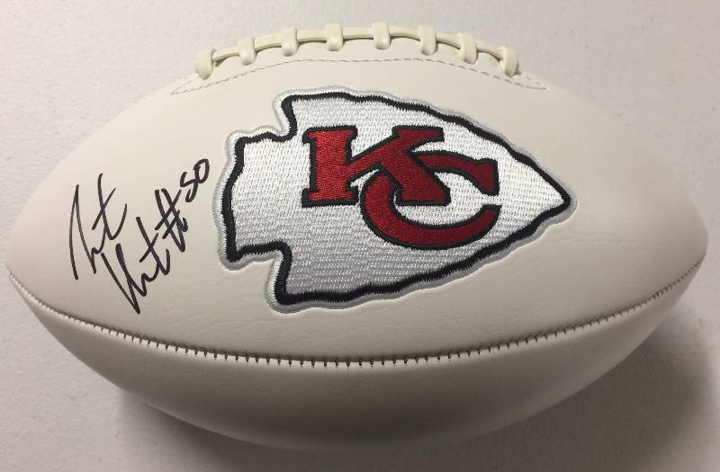 lot 1006 image: Chiefs White Panel Kansas City Chiefs Signed Football by Justin Houston #50 with CJ Sports Enterprises Certificate