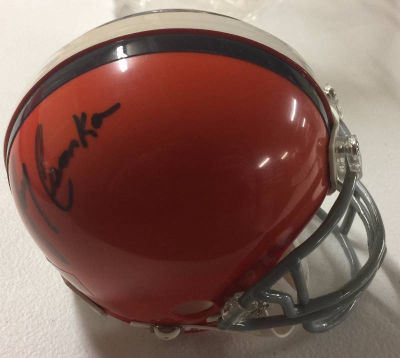 lot 1014 image: Signed Cleveland Browns Larry Csonka Mini Helmet