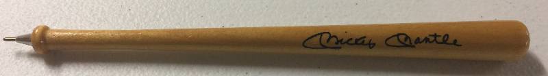 lot 1018 image: Mickey Mantle Mini Bat Pen along with Five Mickey Mantle Reprint Cards