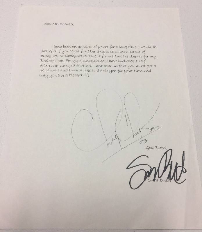 lot 1023 image: Legal Sized Letter Signed By Musical Artist Chubby Checker