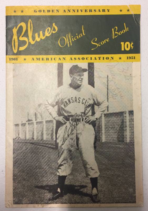 lot 1026 image: Original Kansas City Blues 1951 Official Scorebook with 13 Signatures