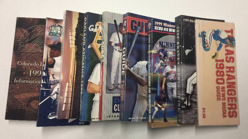 lot 1053 image: Huge Lot of Official Baseball Media Guides (Red Sox, As, Twins, Rangers, Rockies, Braves, Cubs)