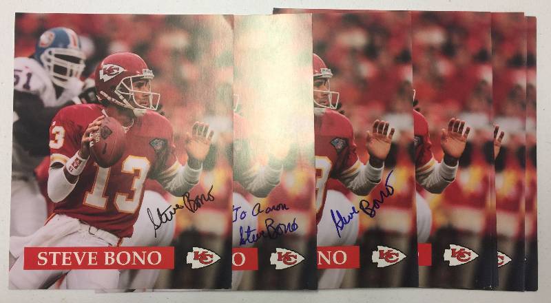lot 1057 image: Three Signed Steve Bono Kansas City Chiefs 8x10 Promotional Photos wover a Dozen Unsigned