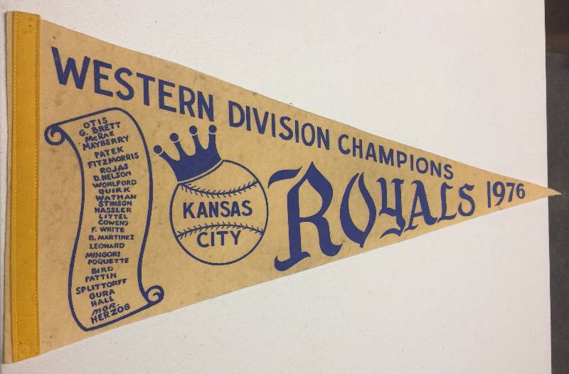 lot 1040 image: Original 1976 Kansas City Royals Full Sized Pennant Western Division Champions wRoyals Logo