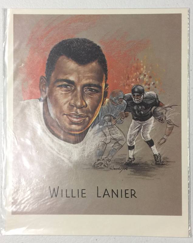 lot 1067 image: Six 1969 Kroger Premium Kansas City Chiefs Promotional Profile Card Lanier, Buchanon, Stenerud, Garrett, Tyrer, Robinson