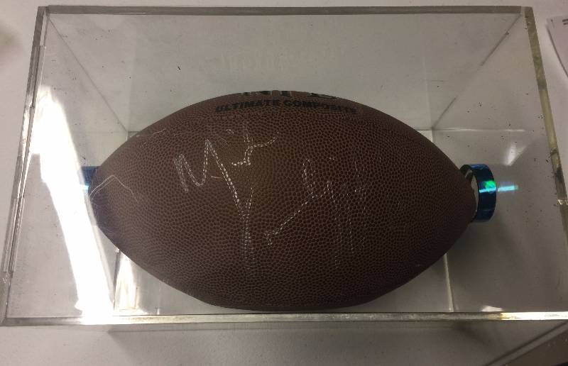 lot 1073 image: Full Sized Mike Vanderjagt Signed Football In Acrylic Holder Indianapolis Colts Kicker