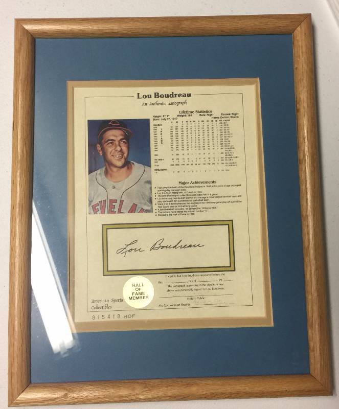 lot 1076 image: Framed & Matted Lou Boudreau Signed Piece MLB Hall of Famer Cleveland Indians