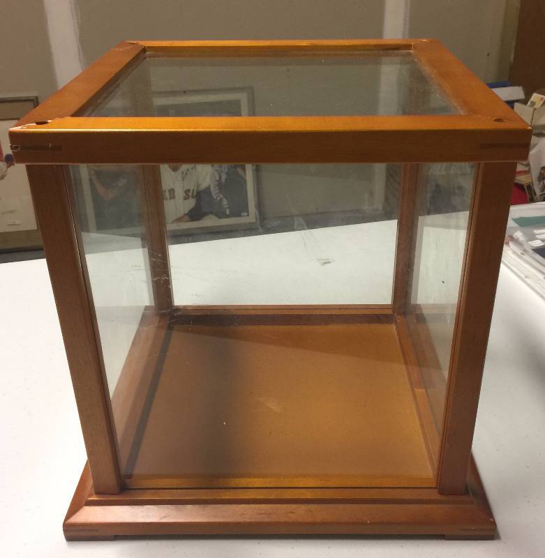 lot 1079 image: Full Sized Basketball Wooden Display Case WScrew Down Top