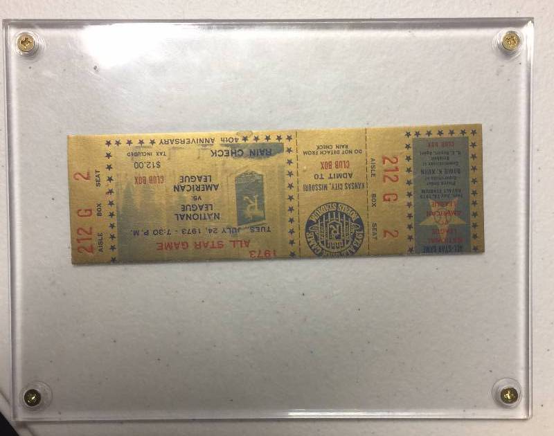 lot 1082 image: Near Mint 1973 MLB All-Star Game Ticket at Kansas City Royals Stadium