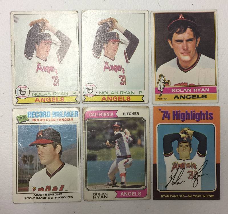 lot 1090 image: Six Vintage Nolan Ryan Cards 1974, 1975, 1976, 1977, 1979 x2,