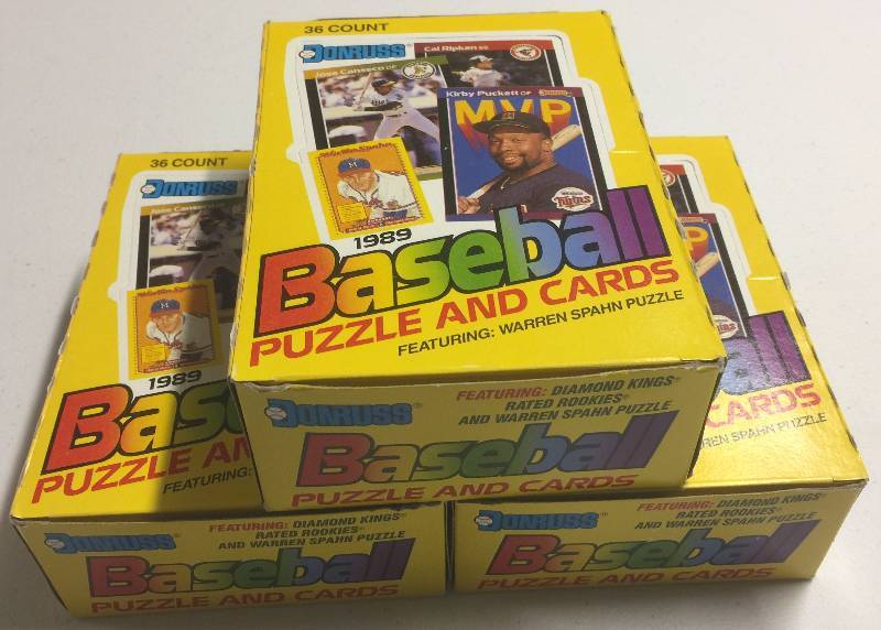 lot 1110 image: Three Sealed 1989 Donruss Factory Wax Boxes 36 Packs Each 108 Packs Total Ken Griffey Rookie, Randy Johnson RC, Craig Biggio RC more