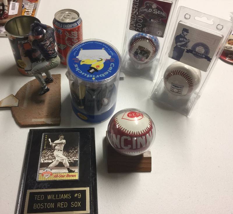 lot 1116 image: Huge Lot of Baseball Memorabilia w Ted Williams, Ichiro, Cal Ripken, Baseball Hall of Fame Baseball, Pennant