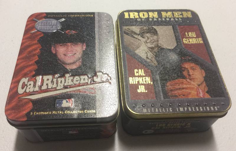 lot 1129 image: Two Sets of Embossed Metal Collector Tin Cards (Cal Ripken Jr & RipkenGehrig Ironmen set)