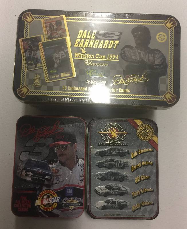 lot 1130 image: 3 Complete Factory Sealed Dale Earnhardt Collector Tins with a total 30 Embossed Cards