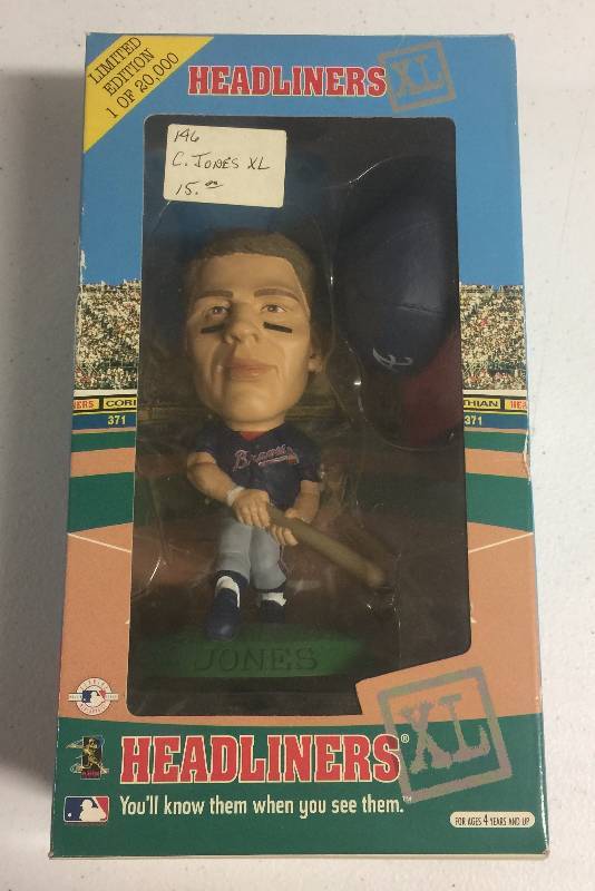 lot 1174 image: 1998 Headliners Chipper Jones Braves Bobble Head New In Box NEVER OPENED with Certificate of Authenticity