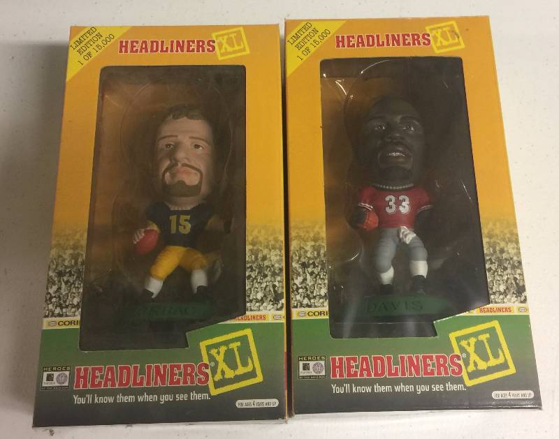 lot 1175 image: Two 1998 Headliners XL Terrell Davis University of Georgia Elvis Grbac Michigan New In Box Never Been Opened