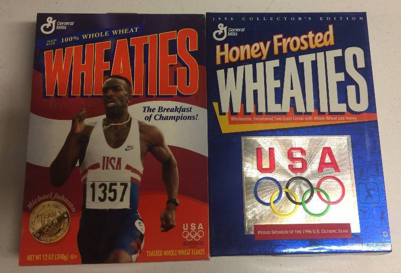 lot 1179 image: 1996 Wheaties Boxes Michael Johnson & Olympics USA Hologram on Front Never Been Opened