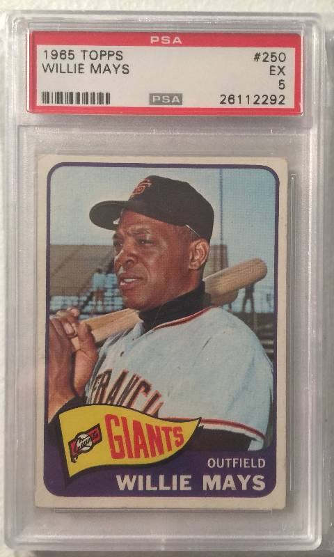 lot 904 image: Original 1965 Topps Willie Mays PSA Graded EX 5 #250 High Book Value $150.00