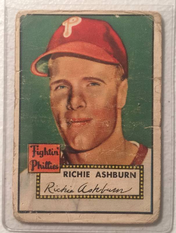 lot 909 image: Original 1952 Topps Richie Ashburn Philadelphia Phillies #216 Hall of Famer High Book Value of $250.00
