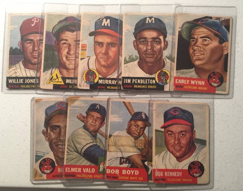 lot 913 image: Lot of Nine Original 1953 Topps Baseball Cards including Early Wynn Short Print Hall of Famer High Book Value $380.00