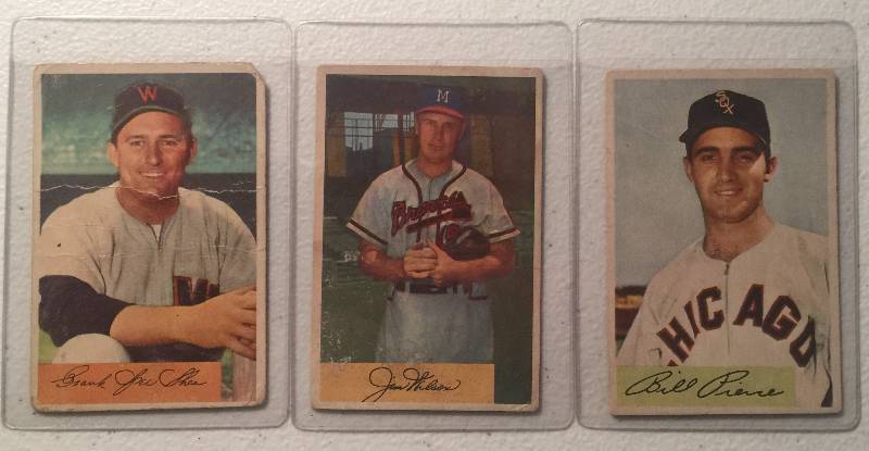 lot 914 image: Three Original 1954 Bowman Baseball Cards #102 Billy Pierce, #16 Jim Wilson, #104 Frank Shea