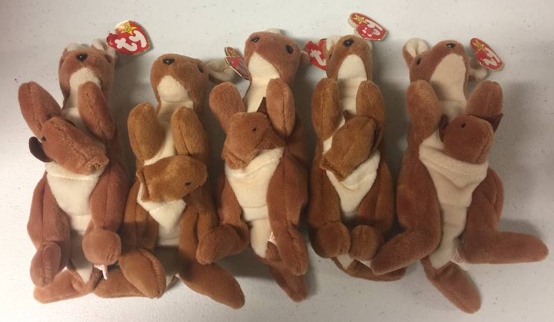 lot 1215 image: Five (5) New With Tag Beanie Baby Pouch Kangaroos