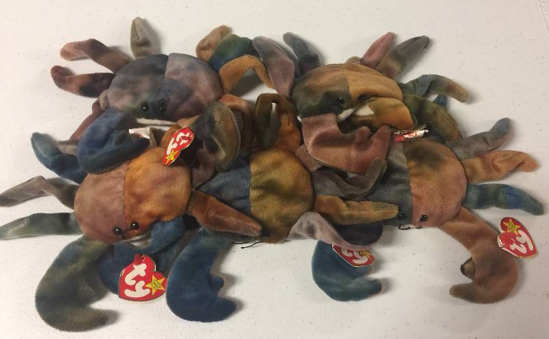 lot 1221 image: Five (5) New Mint Ty Beanie Babies Claude the Crab with Mint Tags