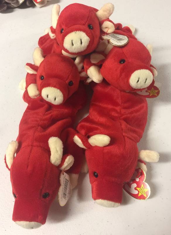 lot 1224 image: Five (5) New Mint Ty Beanie Babies Snort the Bull with Mint Tags
