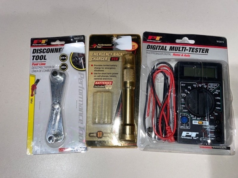 lot 1426 image: Performance Tool W2974 Digital Multi-Meter Tester, Emergency Backup Charger USB W2373, Disconnect Tool W83114