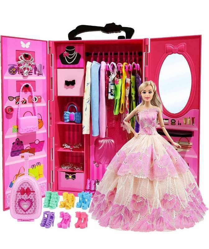 lot 58000 image: ZITA ELEMENT Lot 101 Items 11.5 Inch Girl Doll Closet Wardrobe with Clothes and Accessories - Including Wardrobe, Suitcase, Clothes, Dress, Swimsuits, Shoes, Hangers, Necklace and Other Accessories Doll Not Included