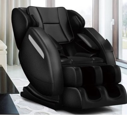 lot 4 image: Real Relax MM350 Recliner Black w Zero Gravity Full Body Air Pressure, Bluetooth, Heat, Foot Roller Massage Chair Retail $1199.99