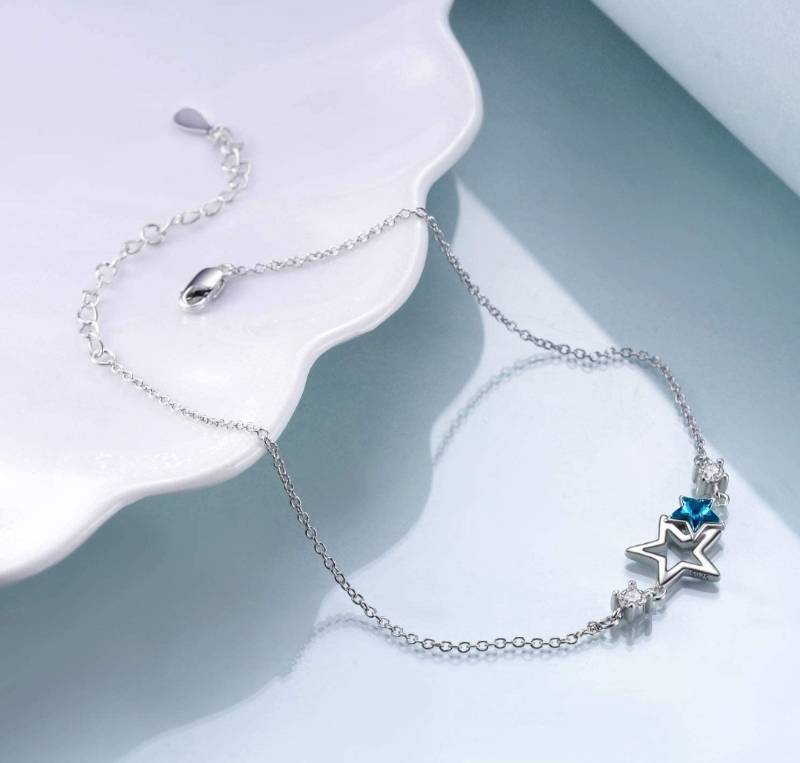 lot 28912 image: Star Anklet Sterling Silver Adjustable Chain Link Ankle Bracelets Beach Anklet Jewelry for Women Teens
