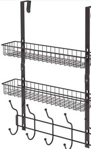 lot 16183 image: OVER THE DOOR TOWEL RACK BASKET ORGANIZER WITH 5 HOOKS NX-R67