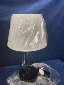 lot 16186 image: SET OF TWO CONTEMPORARY TABLE LAMPS WHITE SHADE WITH CHARGING PORTS