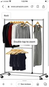 lot 16226 image: SimpleHouseware Dual Bar Adjustable Garment Rack, Chrome, 72-inch Height