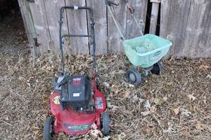 lot 18006 image: 5.5 Hp Push Mower and Seeder