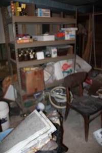 lot 18066 image: 6Ft Metal Rack and Contents  Chair  Old Door   See Pics