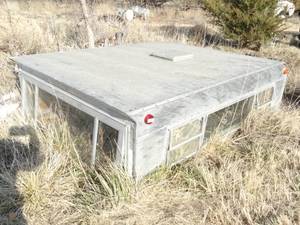lot 11058 image: Vintage Full Sized Aluminum Camper Shell Topper and Misc
