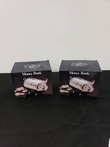 lot 8236 image: pair silver plated piggy banks NIB