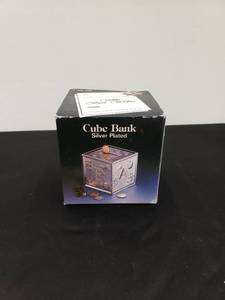 lot 8238 image: silver plated cube bank wbox