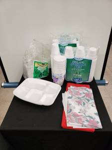 lot 8342 image: lot of Styrofoam cupsplates plastic tablecloths