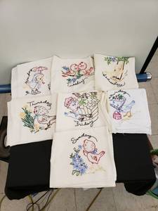 lot 8443 image: lot of hand stitched tea towels