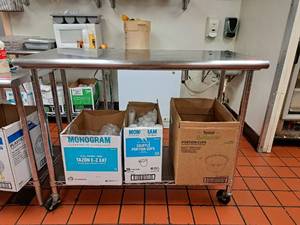 lot 9427 image: Stainless Steel Prep Table on Casters