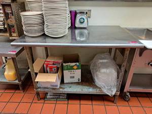 lot 9460 image: Stainless Steel Prep Table with Bottom Shelf