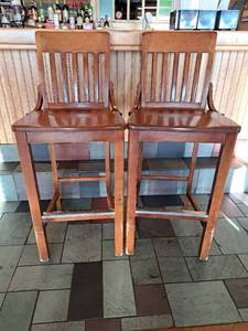 lot 32412 image: Lot of (2) Wooden Bar Height Stools