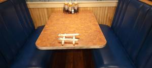 lot 49601 image: Laminated Top Wall Mount Chrome Trim Dining Room Table 4830