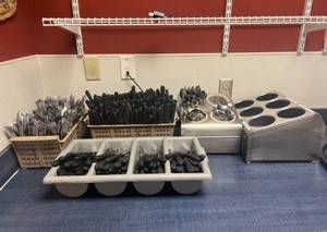 lot 9514 image: Lot of 5 Silverware Organizers W Assorted Silverware